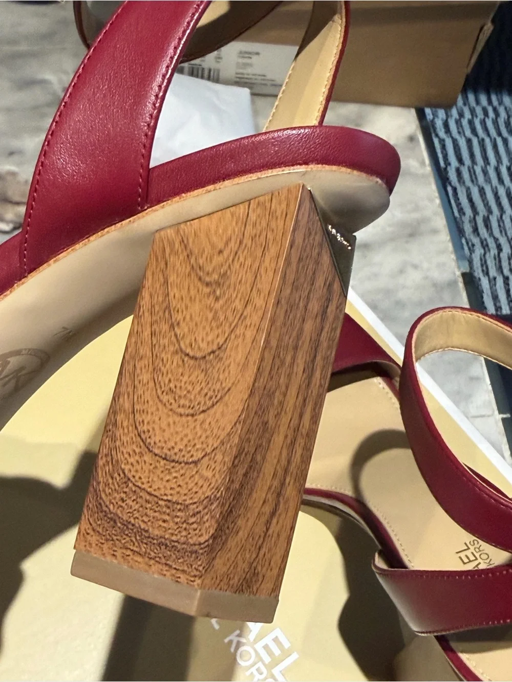 Michael Kors Burgundy Ankle-Strap Block Heel Sandals maroon color
